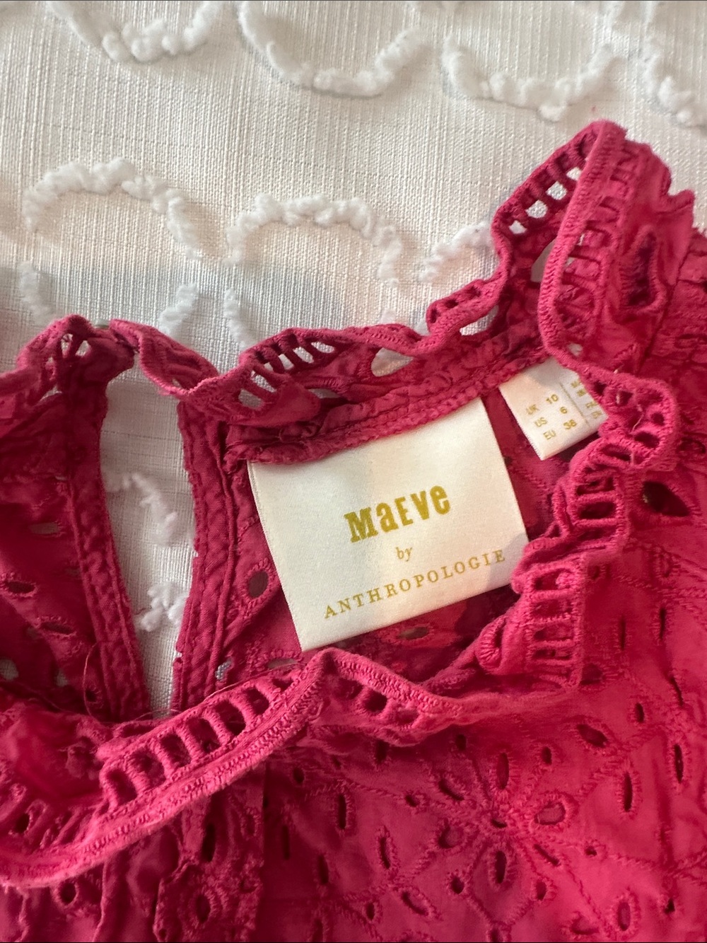 Anthropologie Maeve Magenta Eyelet Sleeveless Top